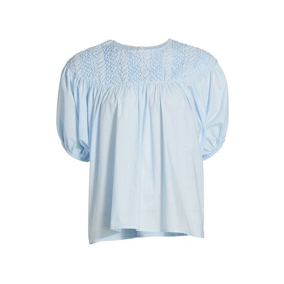 NWOT Merlette Paz Light Blue Puff-Sleeve Smocked Cotton Blouse Top Size Small - Picture 3 of 5